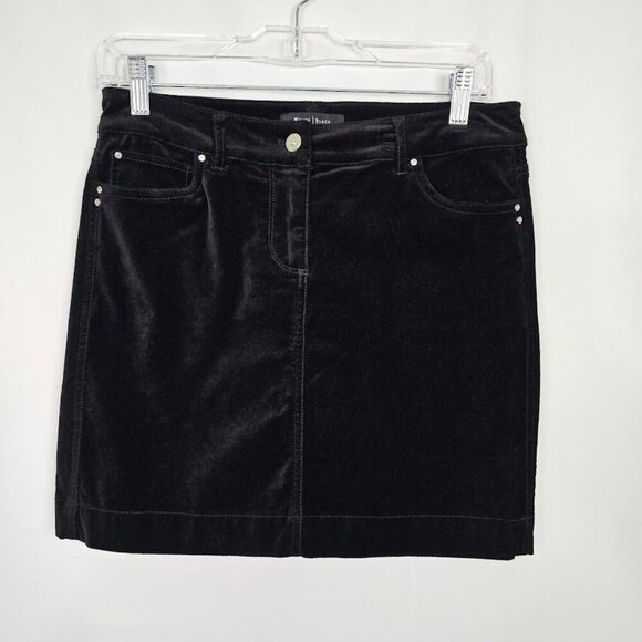 WHITE HOUSE BLACK MARKET Velvet Skirt BLACK size 0 XS Rhinestones Short Retro - Picture 2 of 9